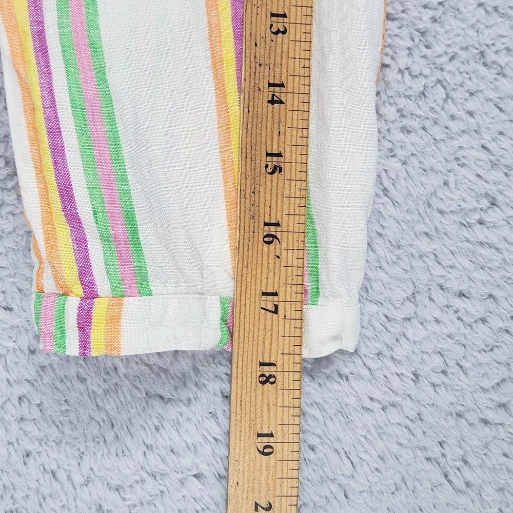 Boden Linen Tunic Blouse Womens 4 Multicolor Stripe 3/4 Sleeve Button Boat Neck - Picture 8 of 12